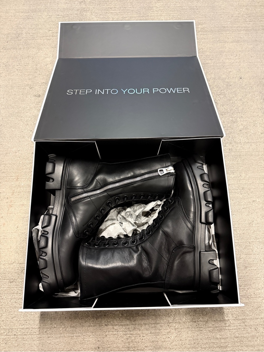 Men's Black Leather Lace-Up Combat Boots with Side Zip